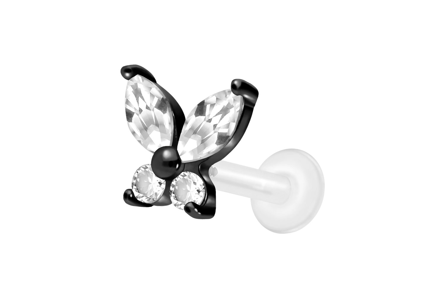 PTFE Labret Piercing mit Innengewinde + Titan-Aufsatz KRISTALLSCHMETTERLING